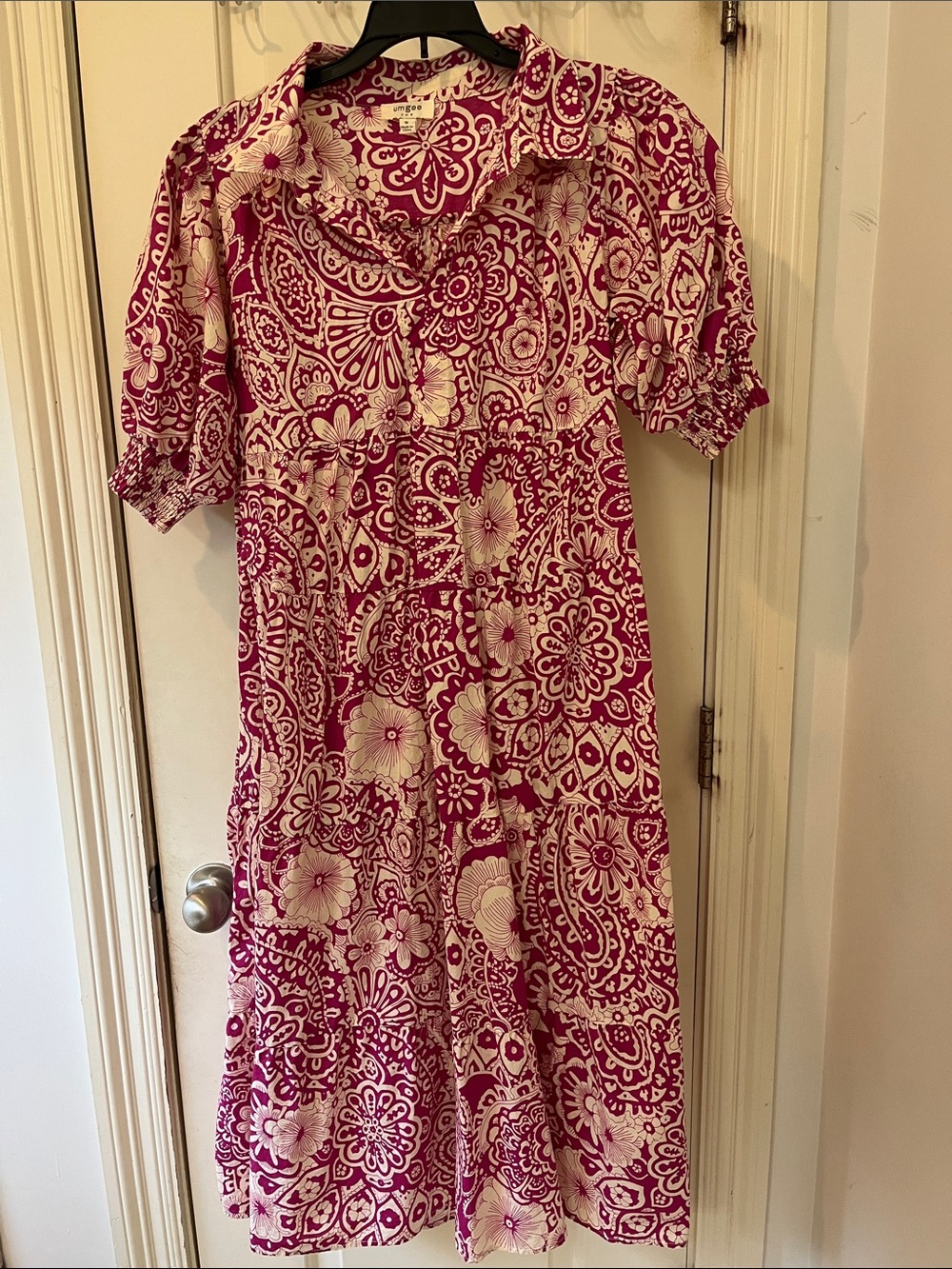 Umgee Fuchsia and Cream Floral Paisley Midi Dress